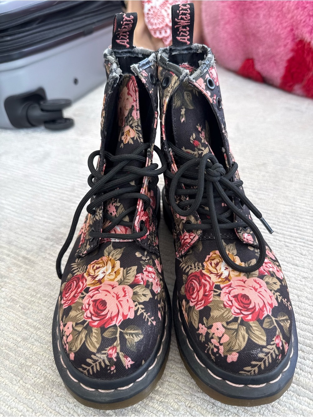 Dr. Martens Black Floral Lace-Up Combat Boots